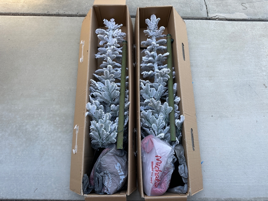 Just Added - Pair Of Frontgate Sparkling Snow Fir 6' LED Christmas Trees With Boxes [Photo 1]
