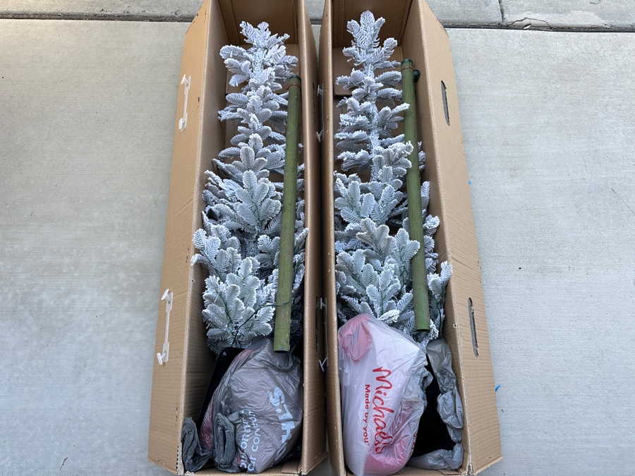 Just Added - Pair Of Frontgate Sparkling Snow Fir 6' LED Christmas Trees With Boxes [Photo 3]
