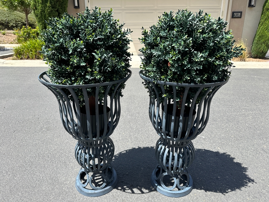 Just Added - Pair Of New With Box Frontgate Leonie Urns 25'H With Faux Flowers Retails $598 [Photo 3]