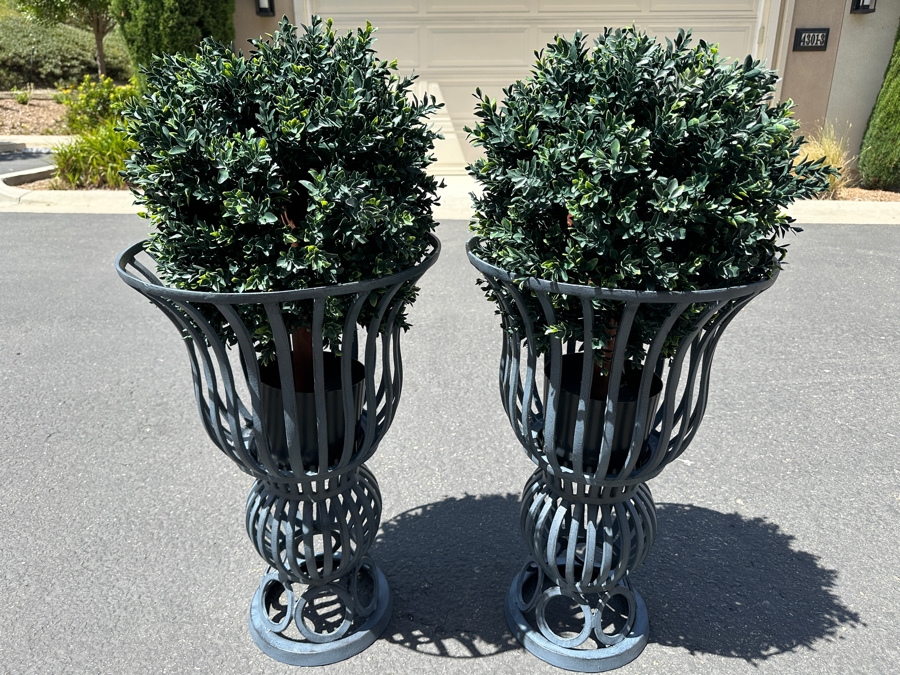 Just Added - Pair Of New With Box Frontgate Leonie Urns 25'H With Faux Flowers Retails $598 [Photo 2]