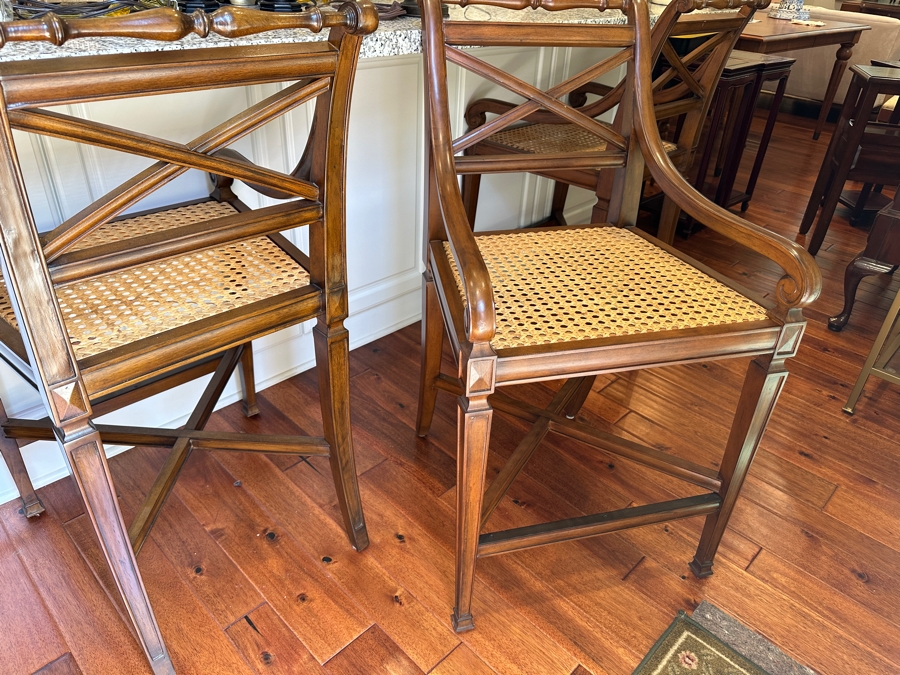 Just Added - (3) Frontgate Pavilion Counter Stools Barstools With Cane Seats 24'H Seat Height / 40' Overall Height [Photo 5]