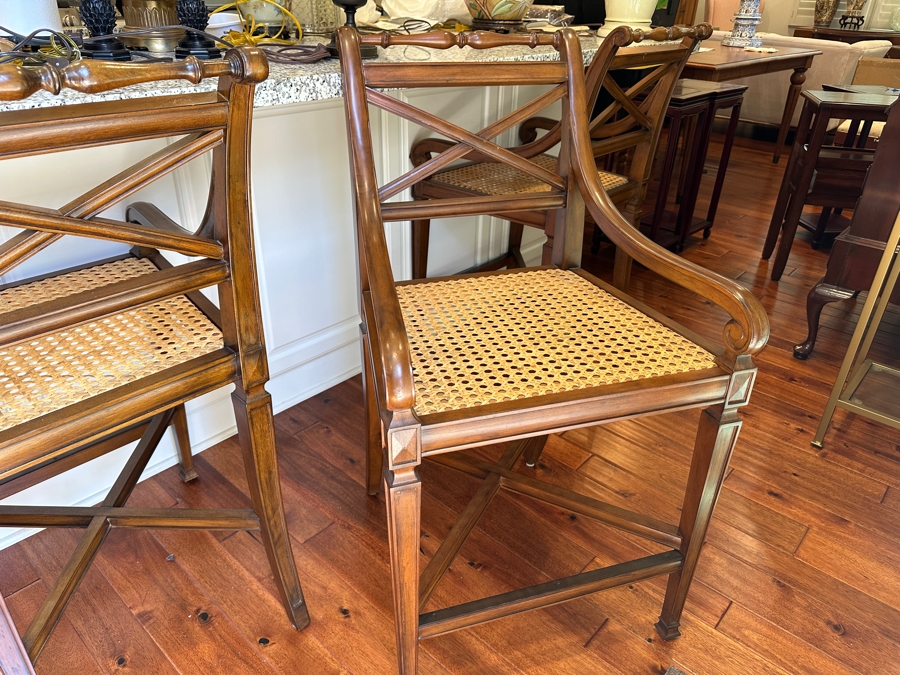 Just Added - (3) Frontgate Pavilion Counter Stools Barstools With Cane Seats 24'H Seat Height / 40' Overall Height [Photo 6]