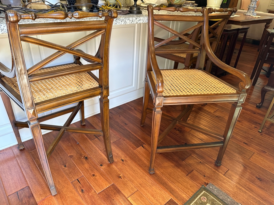 Just Added - (3) Frontgate Pavilion Counter Stools Barstools With Cane Seats 24'H Seat Height / 40' Overall Height