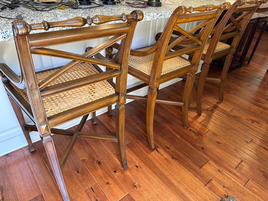 Just Added - (3) Frontgate Pavilion Counter Stools Barstools With Cane Seats 24'H Seat Height / 40' Overall Height [Photo 2]