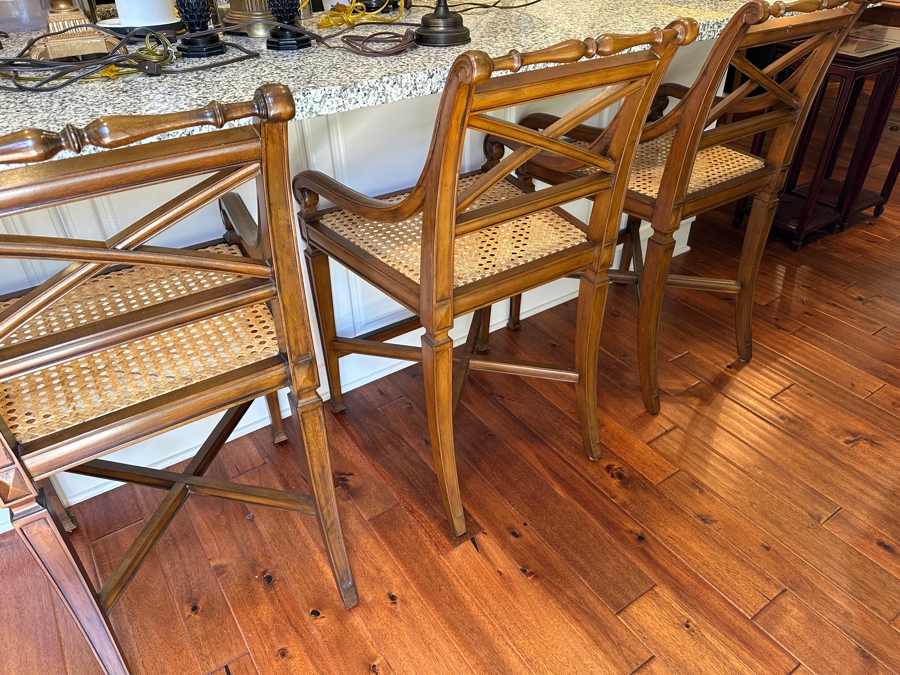 Just Added - (3) Frontgate Pavilion Counter Stools Barstools With Cane Seats 24'H Seat Height / 40' Overall Height [Photo 4]