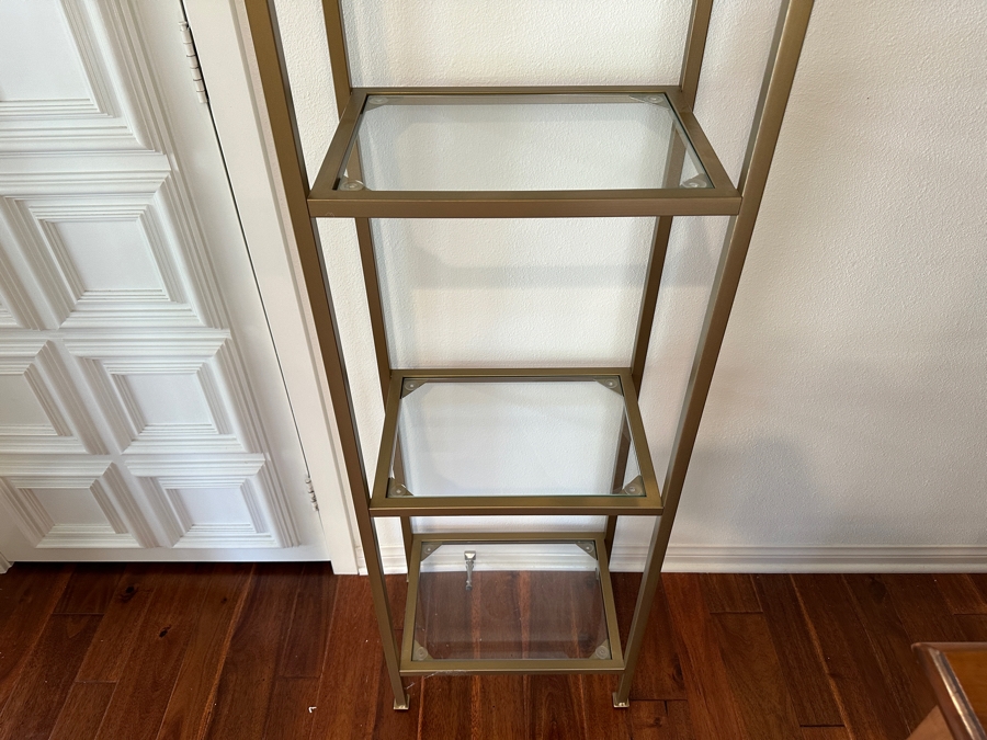 Just Added - Gold-Tone Metal Etagere Shelf With 5 Glass Shelves 18W X 12D X 73H [Photo 3]