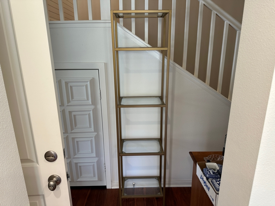 Just Added - Gold-Tone Metal Etagere Shelf With 5 Glass Shelves 18W X 12D X 73H