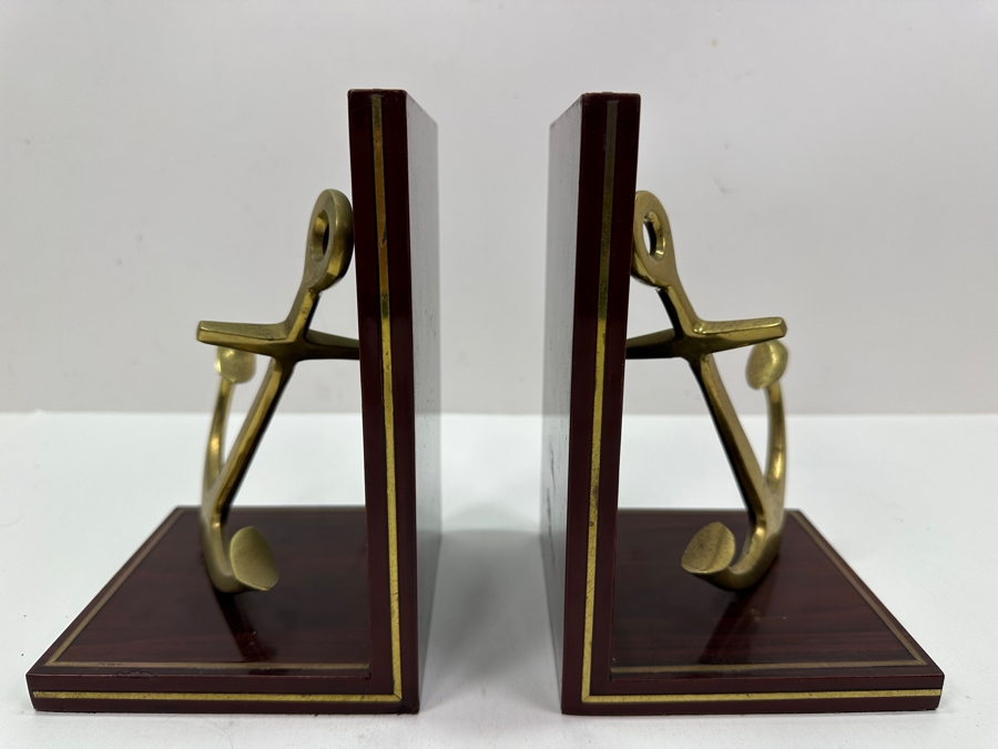 Just Added - Pair Of Wood & Brass Ship's Anchor Bookends 10W X 7.5H X 5D [Photo 4]