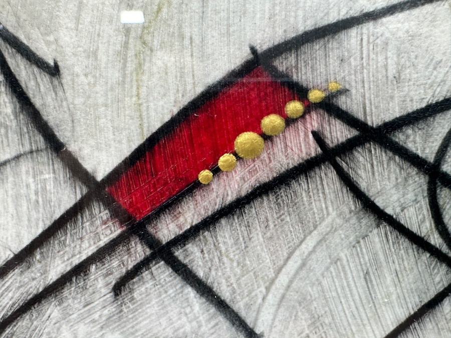 Just Added - Eric Waugh (B. 1963, Canadian) Original Mixed Media On Paper Pop Fusion Artwork In The Style Of Joan Miro Titled 'INDI SR#3' Signed Lower Right 38 X 15 Framed 52 X 28 [Photo 8]