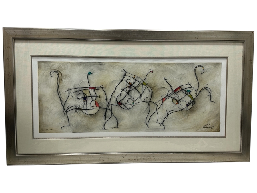 Just Added - Eric Waugh (B. 1963, Canadian) Original Mixed Media On Paper Pop Fusion Artwork In The Style Of Joan Miro Titled 'INDI SR#3' Signed Lower Right 38 X 15 Framed 52 X 28 [Photo 2]