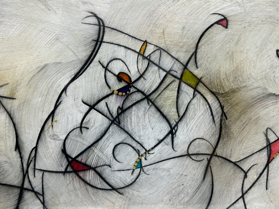 Just Added - Eric Waugh (B. 1963, Canadian) Original Mixed Media On Paper Pop Fusion Artwork In The Style Of Joan Miro Titled 'INDI SR#3' Signed Lower Right 38 X 15 Framed 52 X 28 [Photo 4]