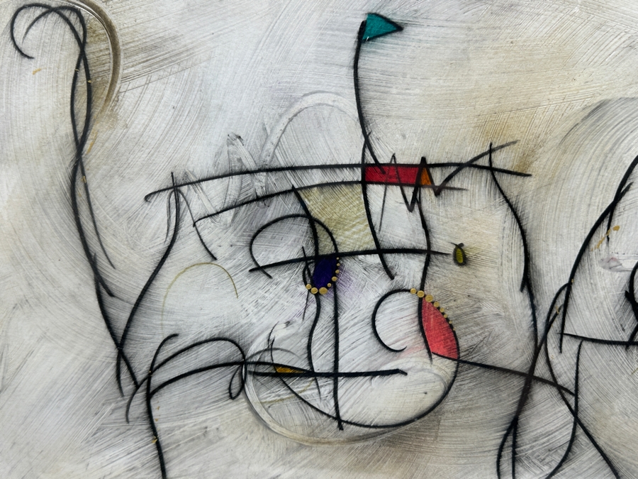 Just Added - Eric Waugh (B. 1963, Canadian) Original Mixed Media On Paper Pop Fusion Artwork In The Style Of Joan Miro Titled 'INDI SR#3' Signed Lower Right 38 X 15 Framed 52 X 28 [Photo 5]
