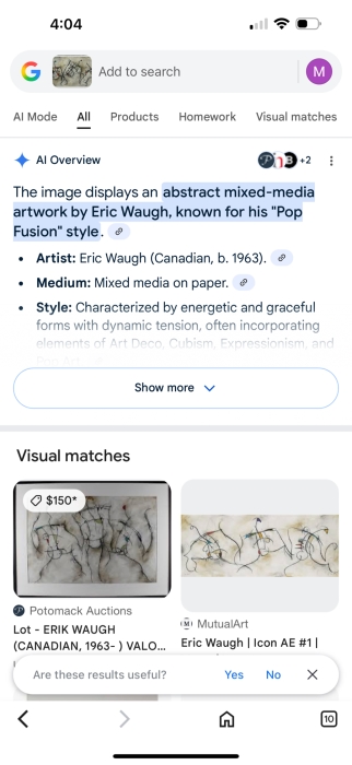 Just Added - Eric Waugh (B. 1963, Canadian) Original Mixed Media On Paper Pop Fusion Artwork In The Style Of Joan Miro Titled 'INDI SR#3' Signed Lower Right 38 X 15 Framed 52 X 28 [Photo 13]