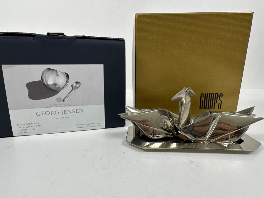 Just Added - New Georg Jensen Stainless Steel Bloom Collection Salt Cellar & Spoon And Gump's Jiallo Origami Stainless Steel Salt & Pepper Shakers [Photo 2]