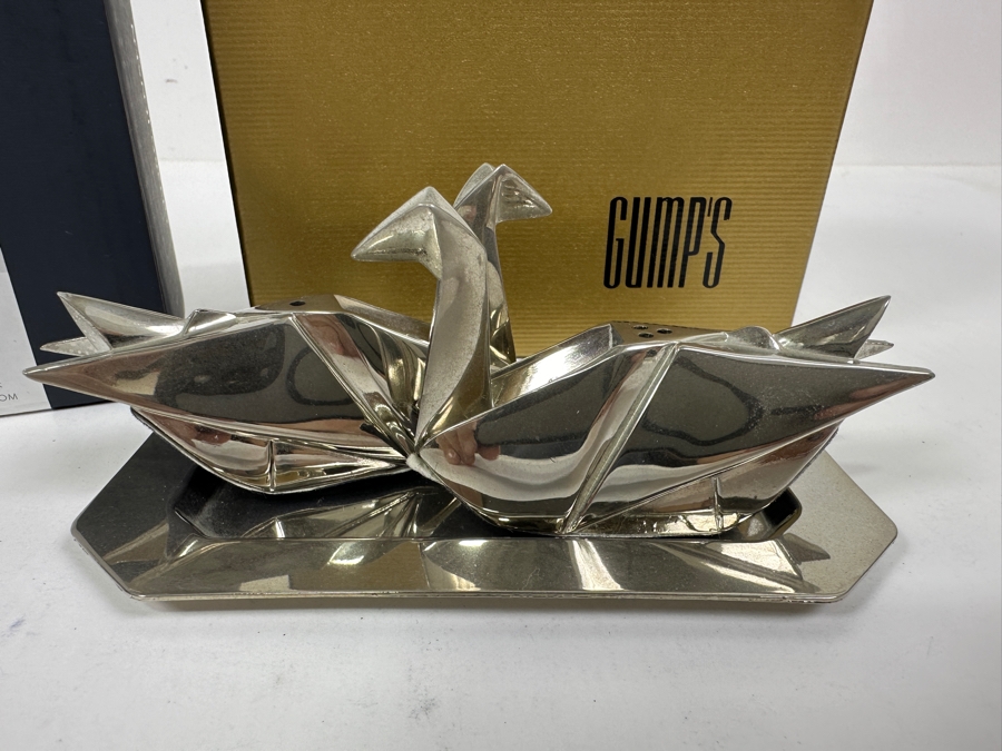 Just Added - New Georg Jensen Stainless Steel Bloom Collection Salt Cellar & Spoon And Gump's Jiallo Origami Stainless Steel Salt & Pepper Shakers [Photo 3]
