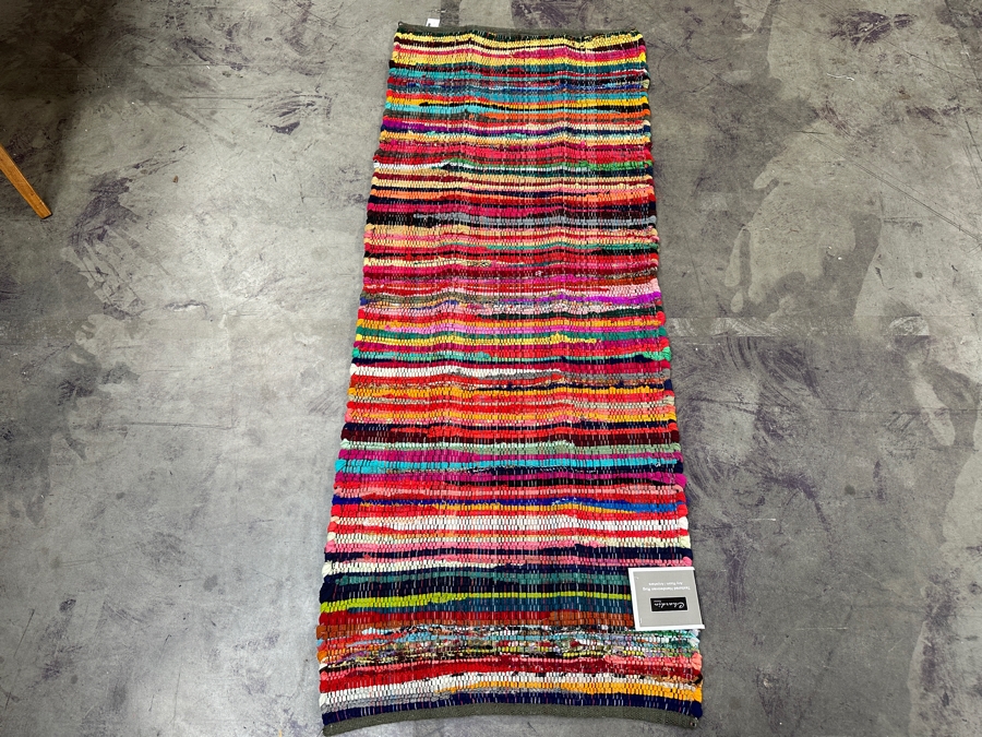 Just Added - New Chardin Home Textured Handwoven Rainbow Multi Chindi Rug 2' X 5' [Photo 2]
