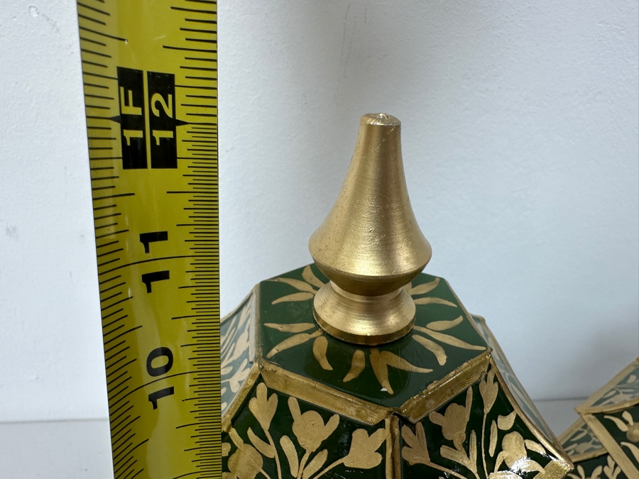 Just Added - Pair Of Metal Painted Green & Gold Floral Chinoiserie Trees 12'H Retails $120 [Photo 4]