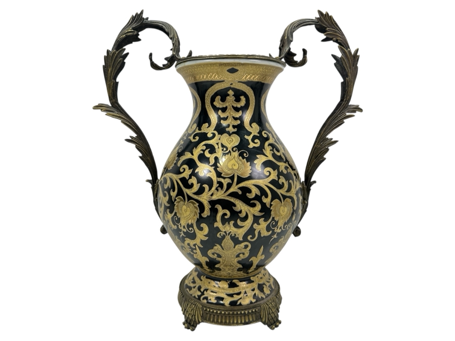 Just Added - Ornate 18' Vase With Metal Handles And Base [Photo 1]