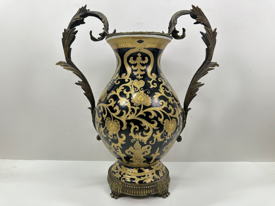 Just Added - Ornate 18' Vase With Metal Handles And Base [Photo 2]