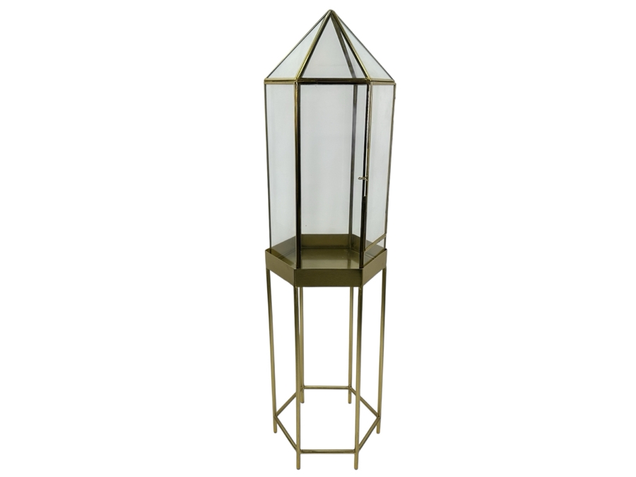 Just Added - Gold Tone Metal And Glass Terrarium With Stand 36H