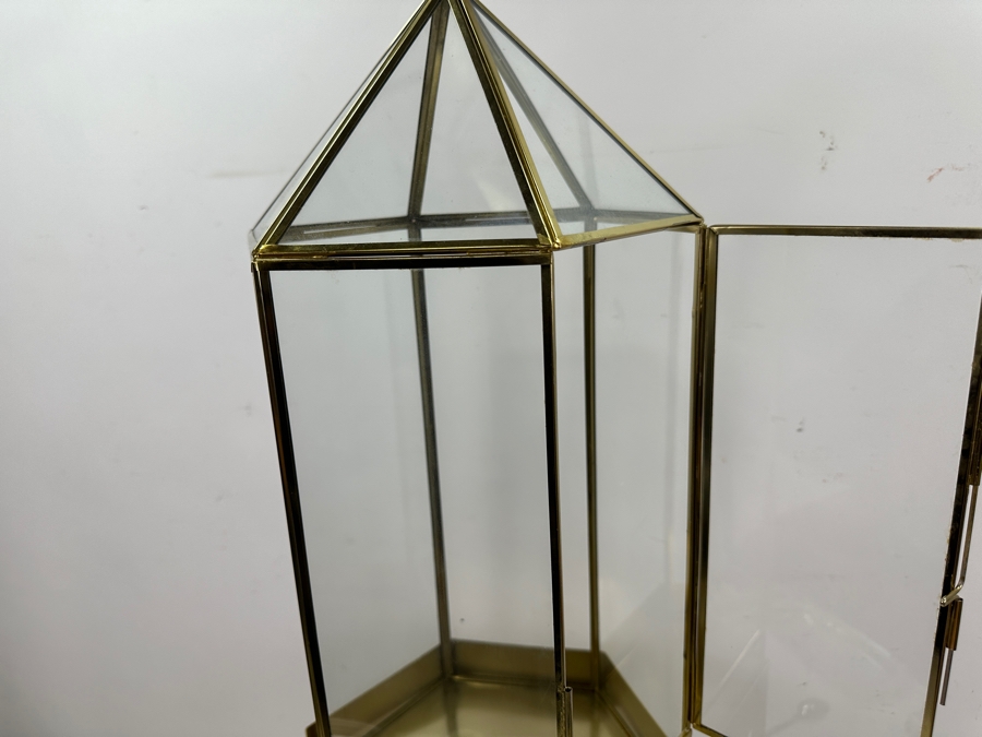 Just Added - Gold Tone Metal And Glass Terrarium With Stand 36H [Photo 2]