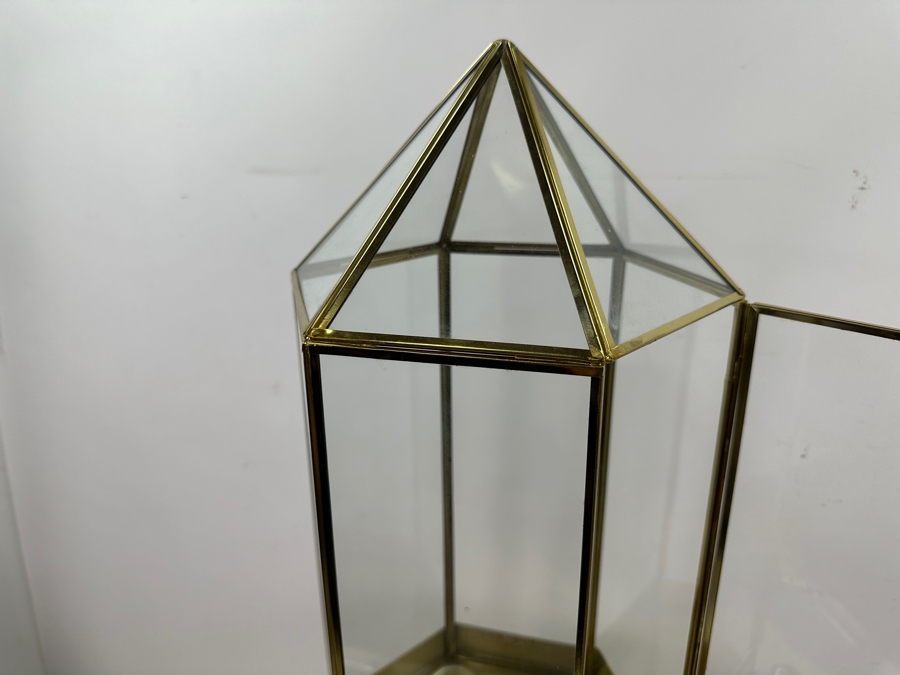 Just Added - Gold Tone Metal And Glass Terrarium With Stand 36H [Photo 3]
