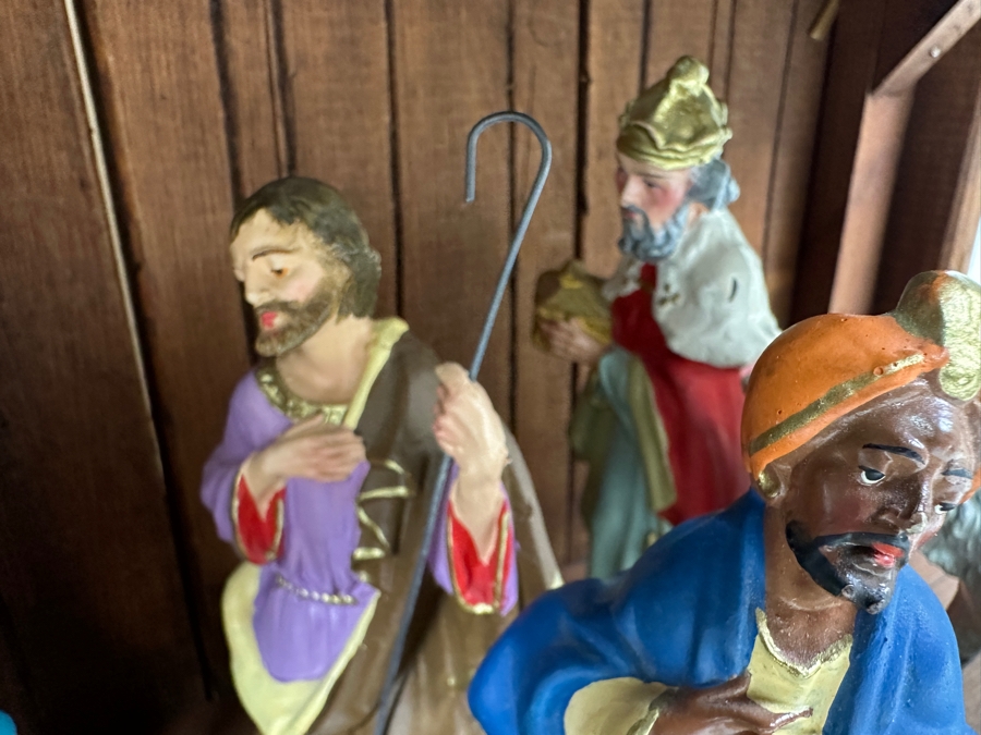 Just Added - Nativity Set With Wooden Manger And Italian And German Figurines 21W X 8D X 10H [Photo 10]