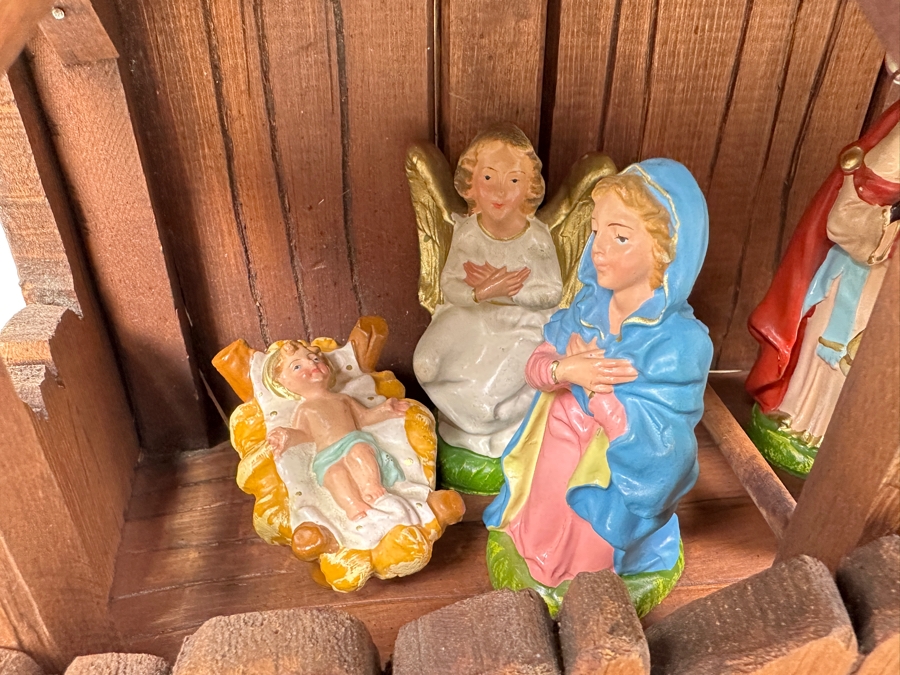 Just Added - Nativity Set With Wooden Manger And Italian And German Figurines 21W X 8D X 10H [Photo 4]