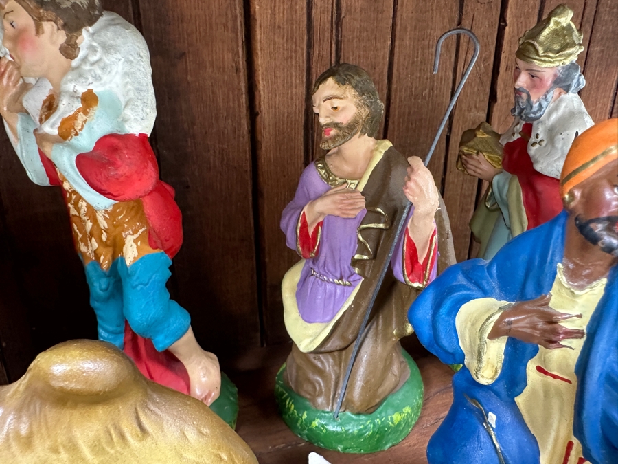 Just Added - Nativity Set With Wooden Manger And Italian And German Figurines 21W X 8D X 10H [Photo 9]