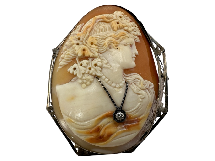 Vintage Sterling Silver Carved Shell Cameo Brooch / Pin 22.4g [Photo 1]