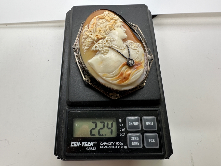 Vintage Sterling Silver Carved Shell Cameo Brooch / Pin 22.4g [Photo 8]