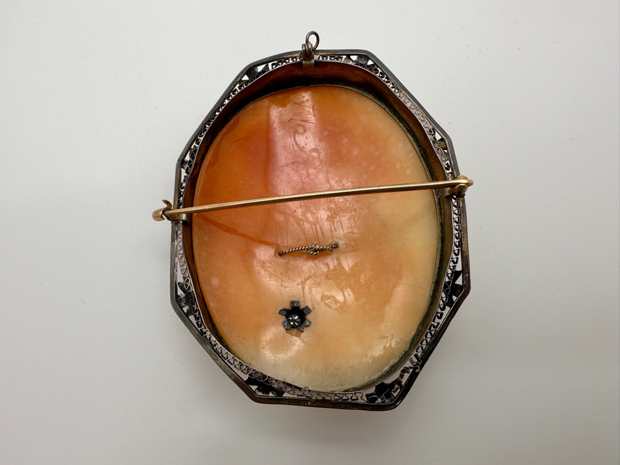 Vintage Sterling Silver Carved Shell Cameo Brooch / Pin 22.4g [Photo 6]