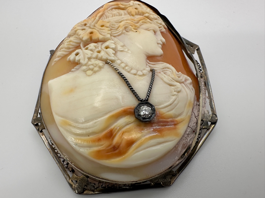 Vintage Sterling Silver Carved Shell Cameo Brooch / Pin 22.4g [Photo 4]