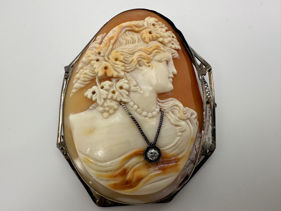 Vintage Sterling Silver Carved Shell Cameo Brooch / Pin 22.4g [Photo 2]