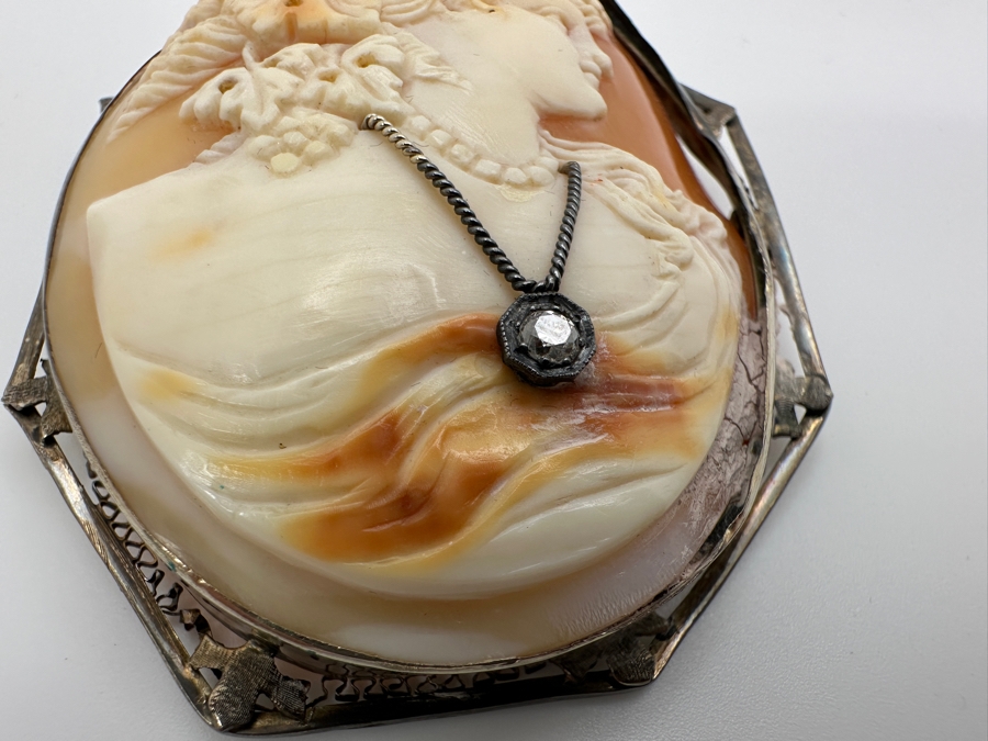 Vintage Sterling Silver Carved Shell Cameo Brooch / Pin 22.4g [Photo 5]