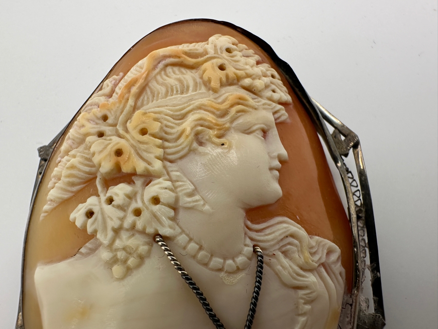 Vintage Sterling Silver Carved Shell Cameo Brooch / Pin 22.4g [Photo 3]