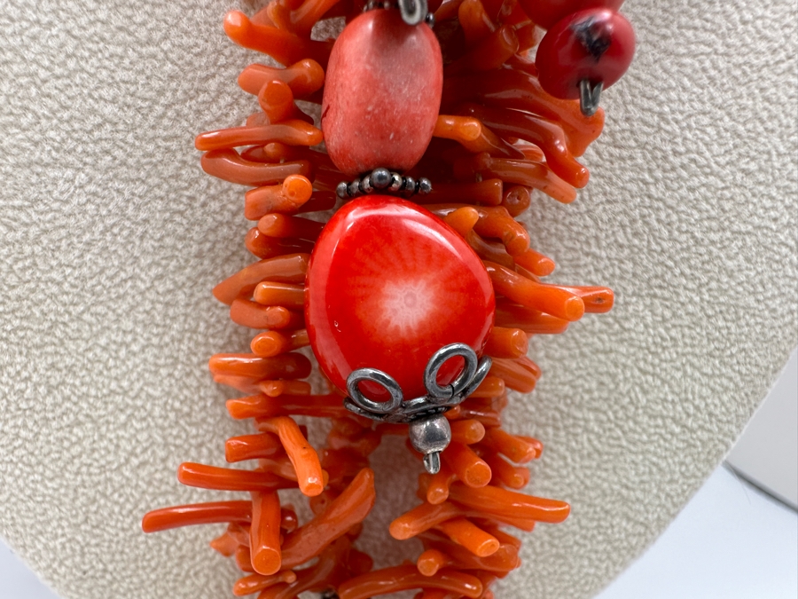 Red Coral & Sterling Silver 18' Statement Necklace [Photo 3]