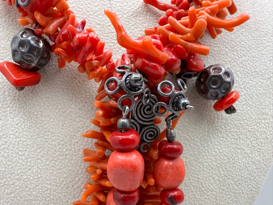Red Coral & Sterling Silver 18' Statement Necklace [Photo 2]