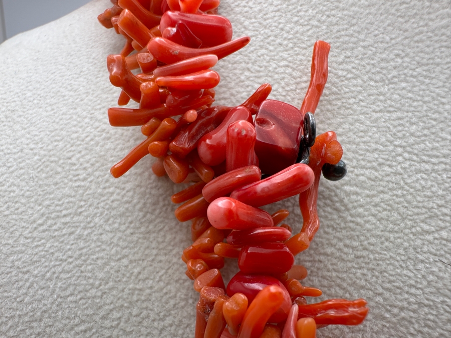 Red Coral & Sterling Silver 18' Statement Necklace [Photo 4]