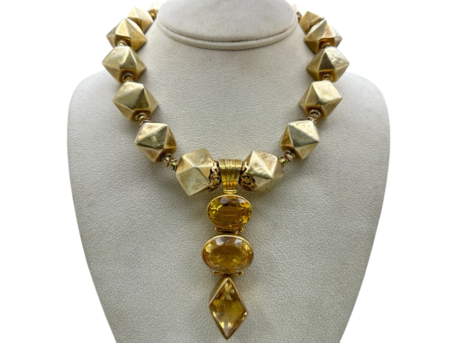 Gold Tone 15' Statement Necklace With Sterling Silver Pendant [Photo 1]