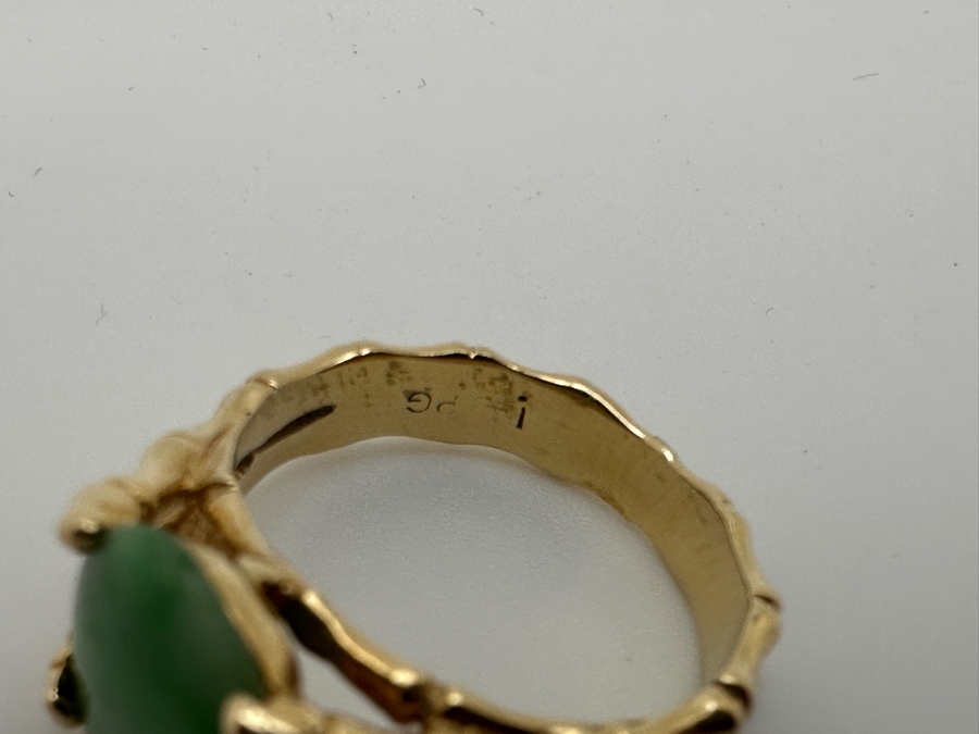 14k Gold 10x8mm Oval Cabochon Jade Bamboo Style Ring Size 5 3.9g Retails $1,200 [Photo 8]