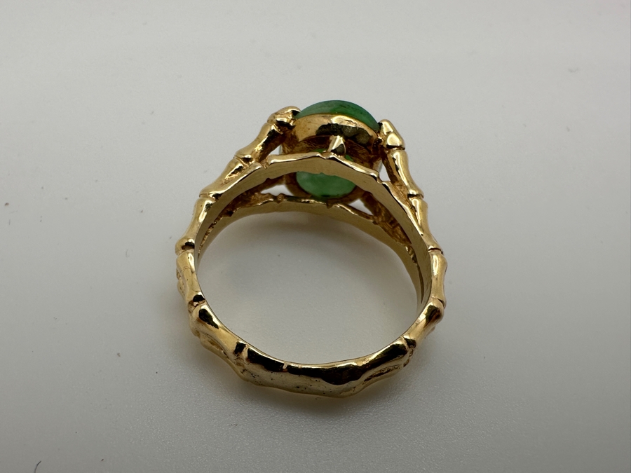 14k Gold 10x8mm Oval Cabochon Jade Bamboo Style Ring Size 5 3.9g Retails $1,200 [Photo 7]