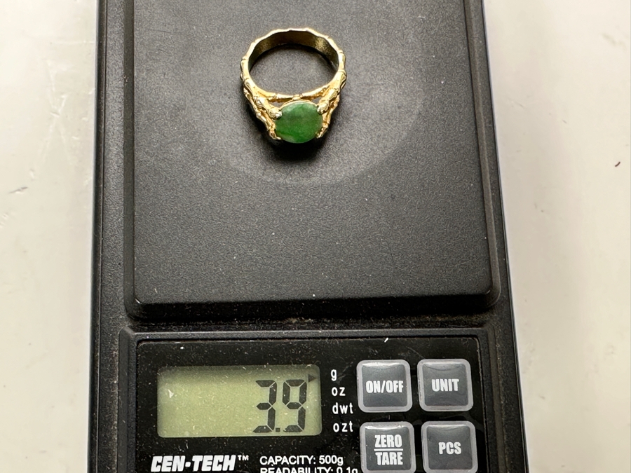 14k Gold 10x8mm Oval Cabochon Jade Bamboo Style Ring Size 5 3.9g Retails $1,200 [Photo 10]