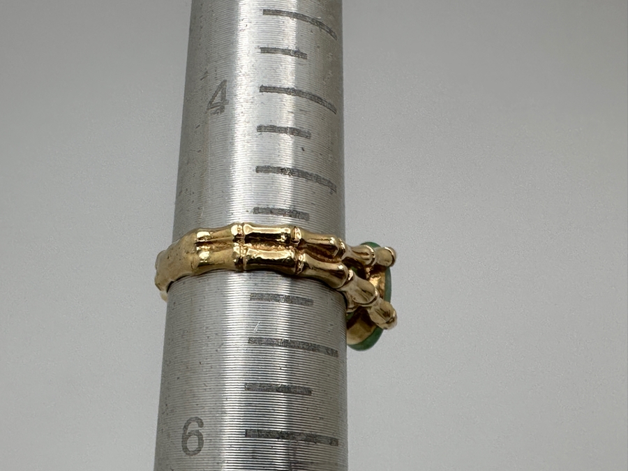 14k Gold 10x8mm Oval Cabochon Jade Bamboo Style Ring Size 5 3.9g Retails $1,200 [Photo 9]