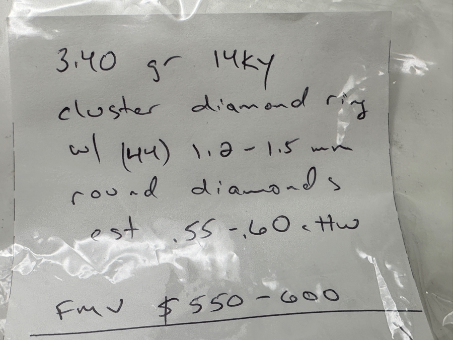 14k Gold Cluster Diamond Ring Set With (44) 1.2-1.5mm Round Diamonds Est. .55-.60cttw Size 4.75 Retails $1,200 [Photo 14]