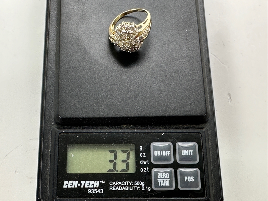 14k Gold Cluster Diamond Ring Set With (44) 1.2-1.5mm Round Diamonds Est. .55-.60cttw Size 4.75 Retails $1,200 [Photo 13]