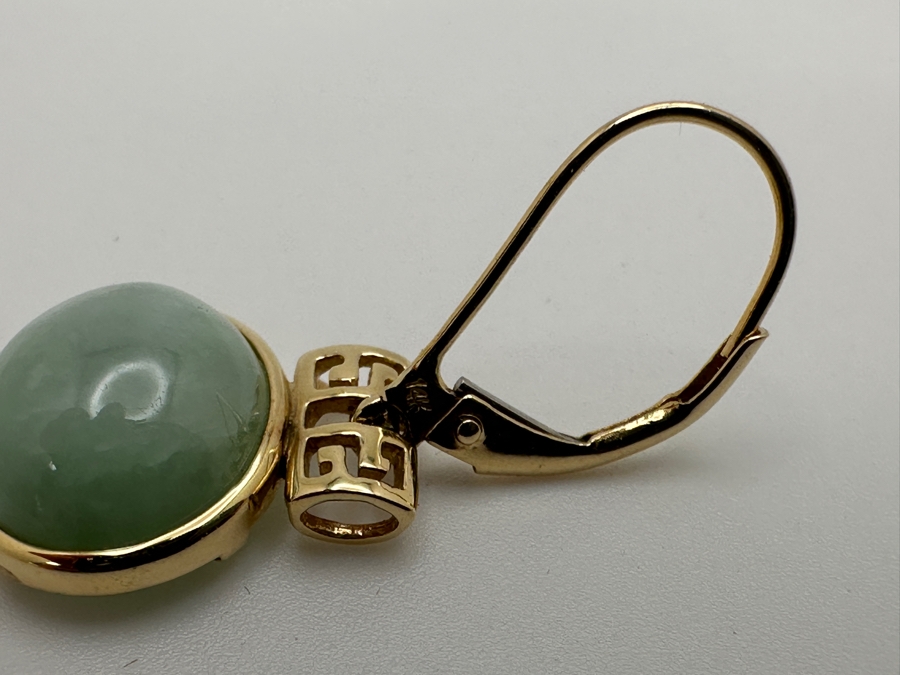 14k Gold Green Jade 12x10mm Earrings 3.9g Retails $800 [Photo 6]