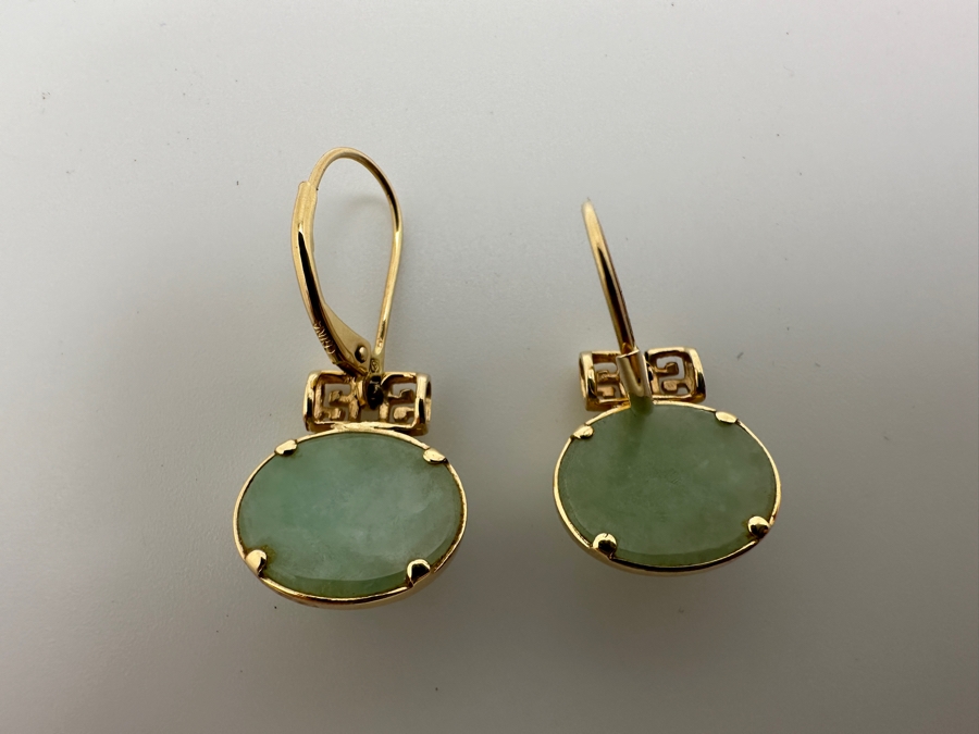 14k Gold Green Jade 12x10mm Earrings 3.9g Retails $800 [Photo 4]