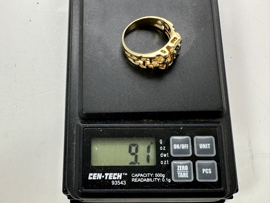 14k Gold Nugget Mens Ring With 4.9mm Round Blue Stone (Possibly Zircon) 9.1g Size 11 Retails $2,200 [Photo 10]