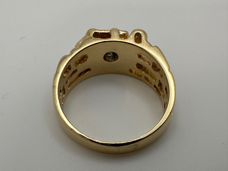 14k Gold Nugget Mens Ring With 4.9mm Round Blue Stone (Possibly Zircon) 9.1g Size 11 Retails $2,200 [Photo 6]
